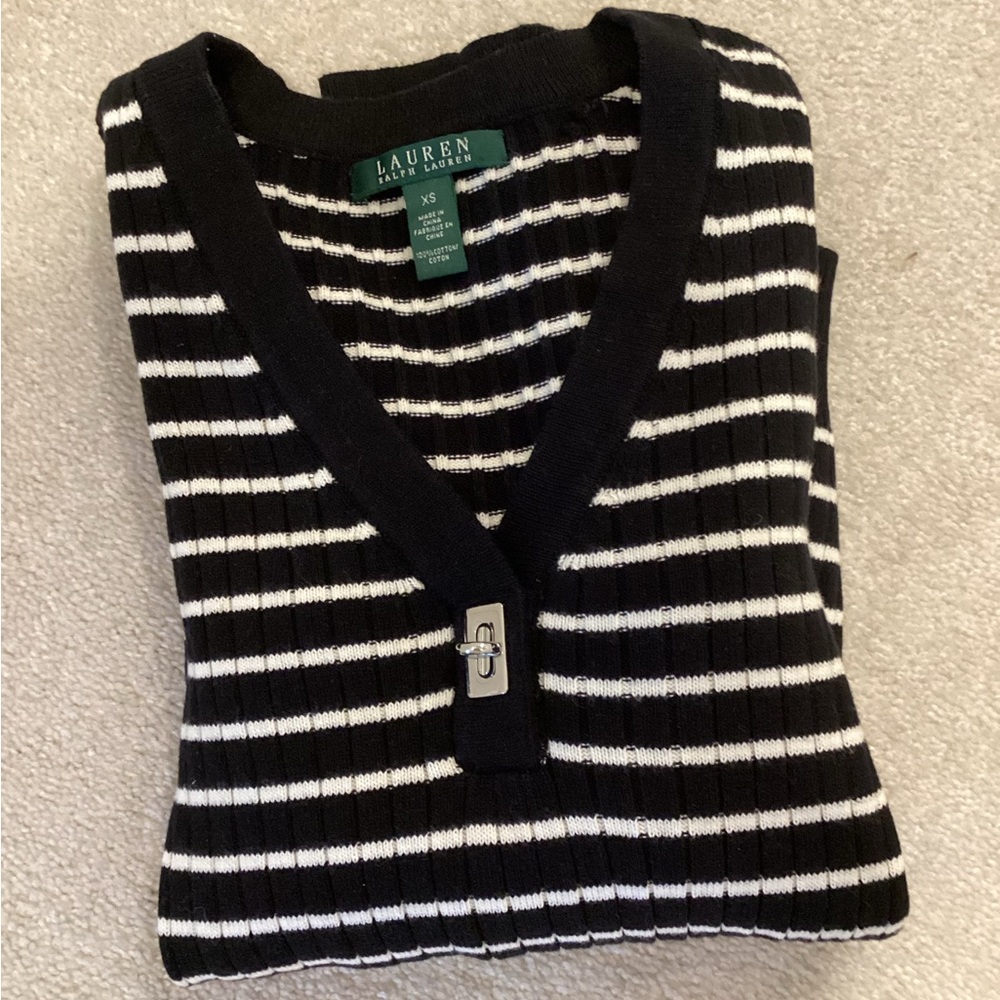 Lauren Ralph Lauren Black and White Striped Sweater